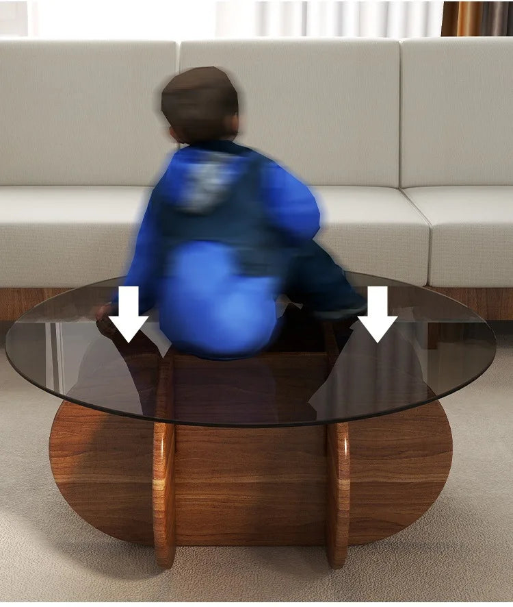 Table basse en verre de luxe légère, moderne, simple, petit appartement, salon, ronde, bois massif, maison, design créatif, table d'appoint de canapé
