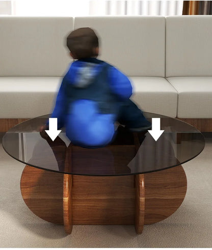 Table basse en verre de luxe légère, moderne, simple, petit appartement, salon, ronde, bois massif, maison, design créatif, table d'appoint de canapé