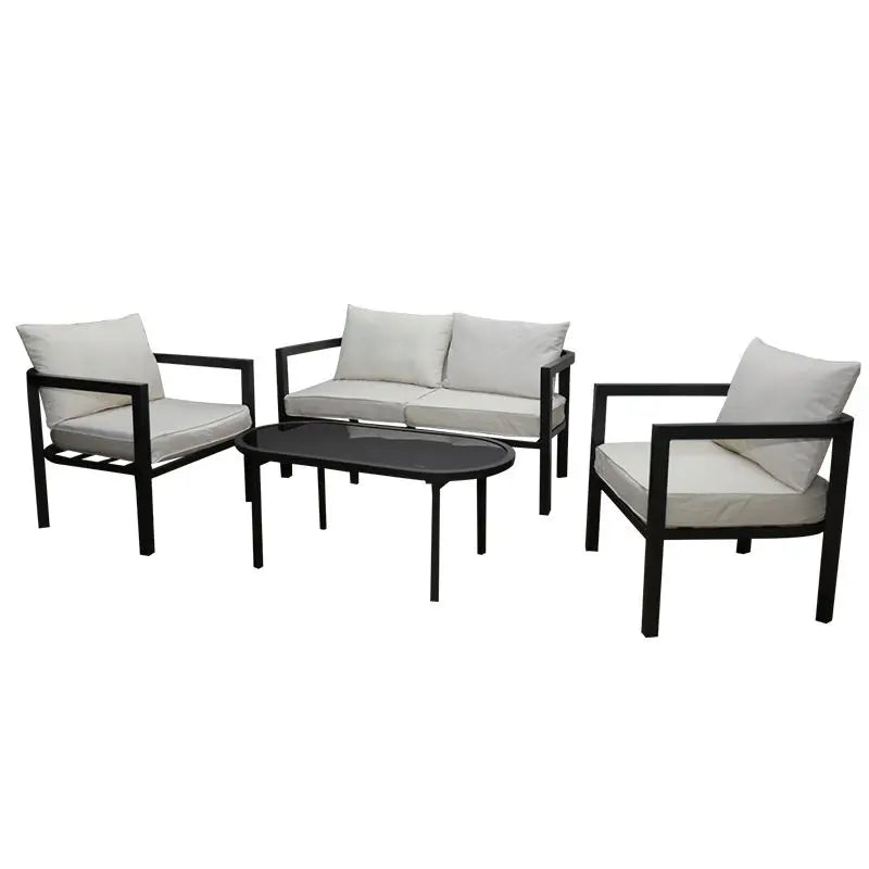 Stock Outdoor Furniture Waterproof Meter Wood Look Plastic Iron Fram Garden Sofa Sets