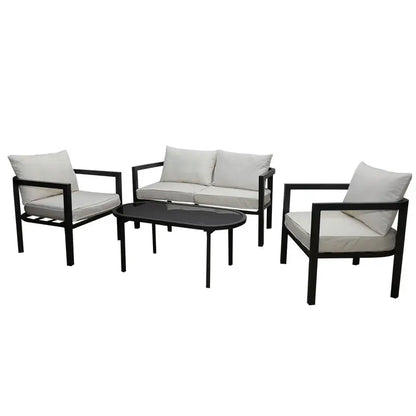 Stock Outdoor Furniture Waterproof Meter Wood Look Plastic Iron Fram Garden Sofa Sets
