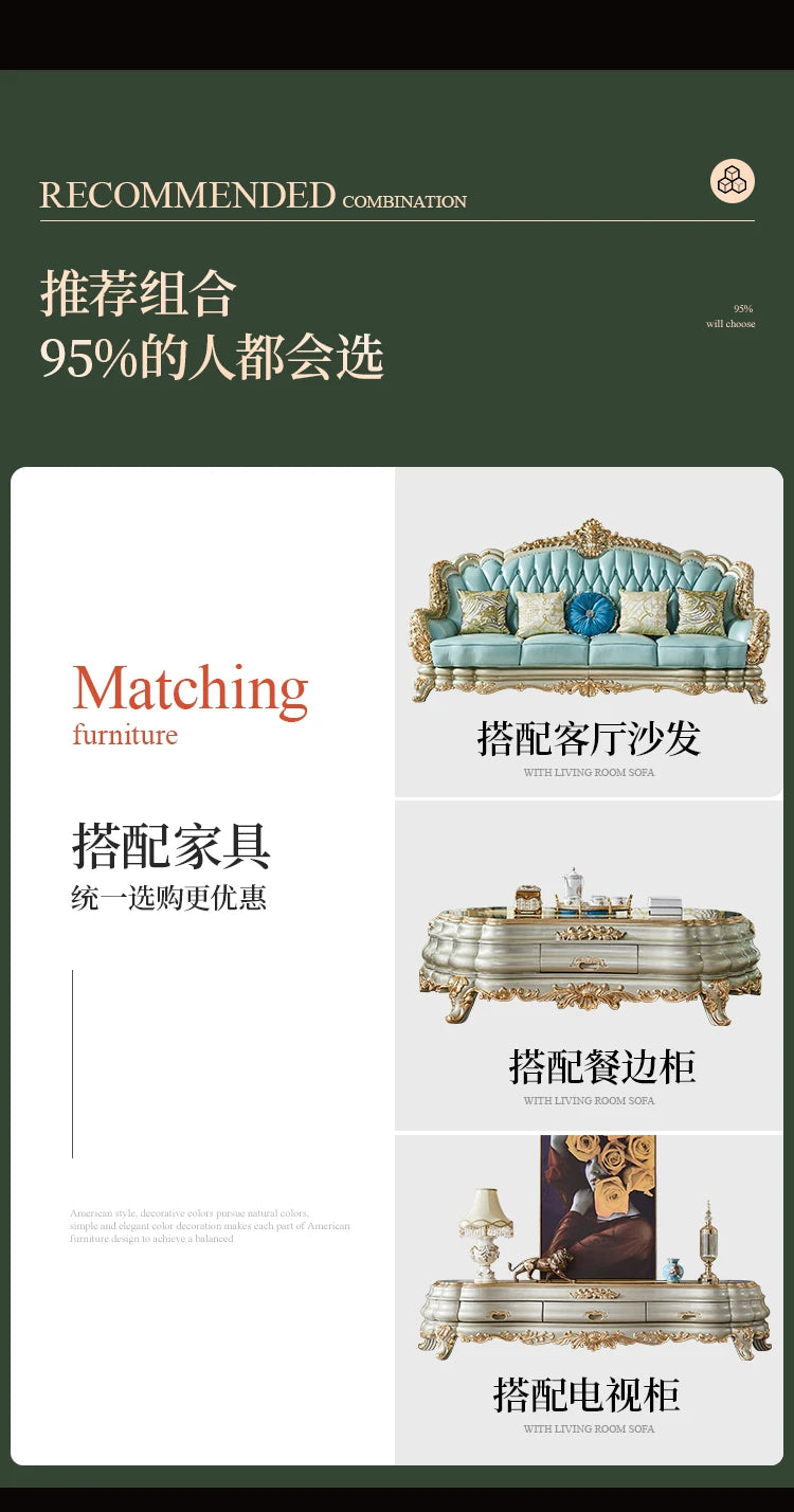 European all solid wood dining table rectangular villa dining table and chair combination champagne color