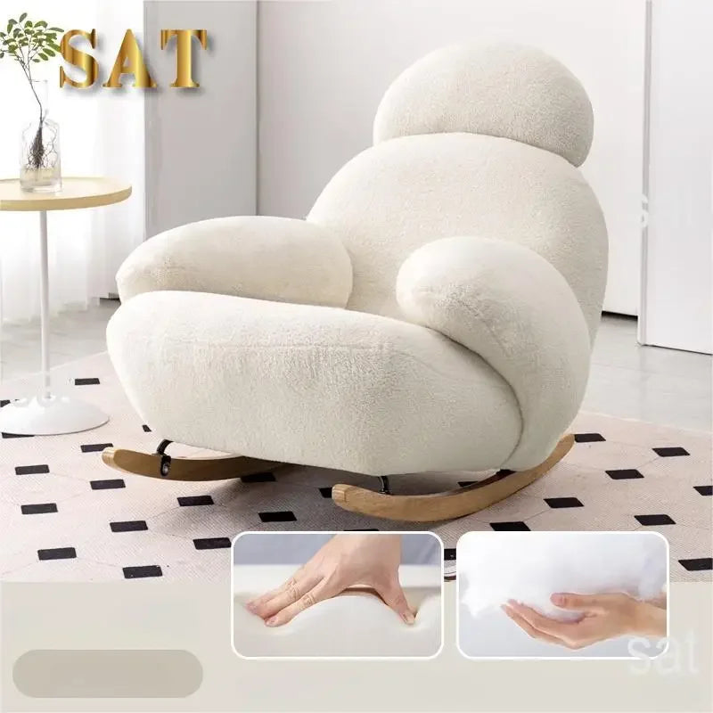 Big white Internet celebrity rocking chair lazy sofa single rocking cream living room lazy chair simple balcony bedroom
