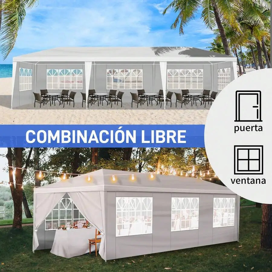 10x30' Wedding Party Canopy Tent Outdoor Gazebo With 8 Removable Sidewalls- Elegant White Gazebo Pavilion For Weddings, Catering Events, Bbqs, Parties - Spacious Shelter With Zippered Doors, Ideal For Backyard, Garden, Weddin
