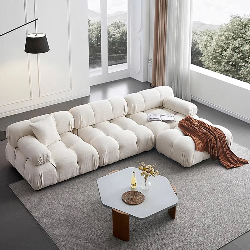 Cream Modular Sofa Set, Cat-Proof Teddy Fabric 3-Seater with Latex-Foam Fill, Imported Pine Frame, Nordic Retro Style