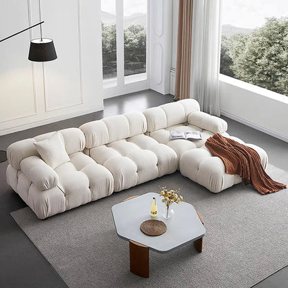 Cream Modular Sofa Set, Cat-Proof Teddy Fabric 3-Seater with Latex-Foam Fill, Imported Pine Frame, Nordic Retro Style