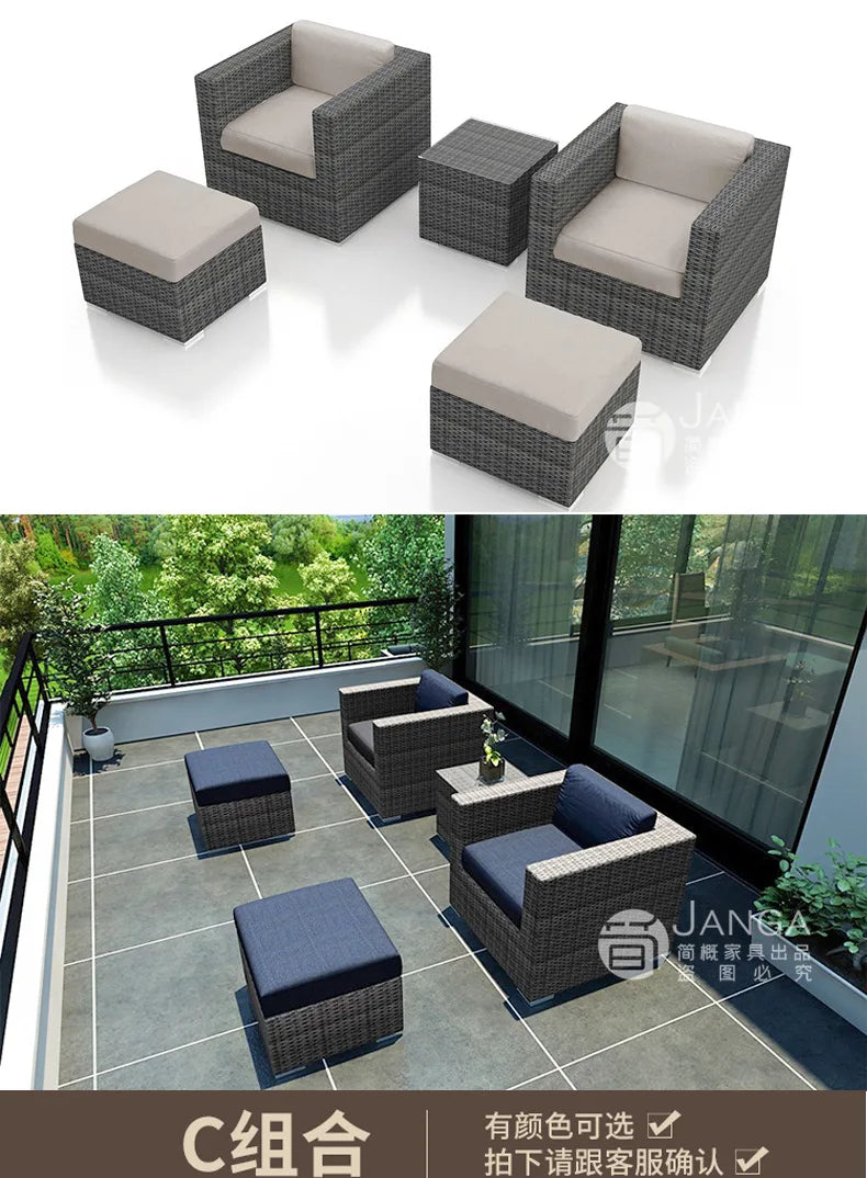 Outdoor courtyard, office building, reception area, sales center, round sofa, outdoor rattan chair, negotiation of large