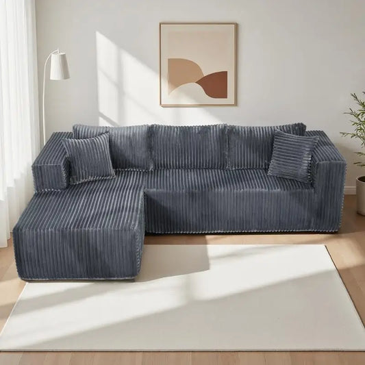 105" L-Shaped Modular Compression Sofa, Plush Upholstery, All-Foam Structure, Space-Saving Design for Living Room, Bedroom,