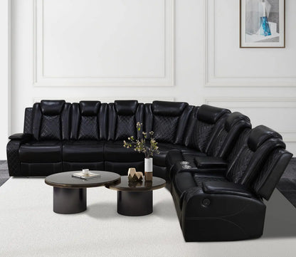 Recliner Leather Sofa Sectional Couches with LED Light for Living Room, Reclining Corner Sectional Sofa with Storage