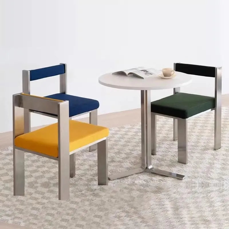 European Style Light luxury Retro Home Use Stainless Steel Dining Chair Advanced Design Living Room Bedroom Leisure Single Chair