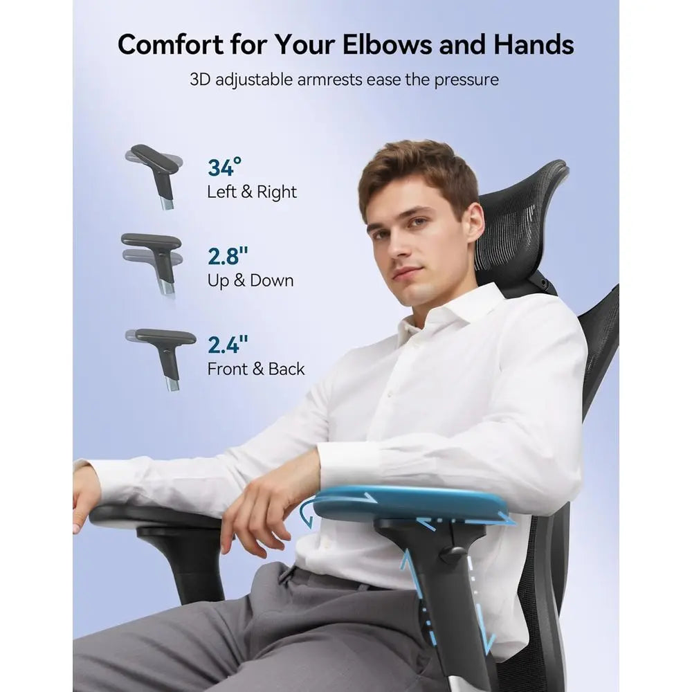 Ergonomic High-Back Mesh Office Chair with 3D Armrests, Lumbar Support, Adjustable Seat, Comfortable for Big & Tall, Supports Up