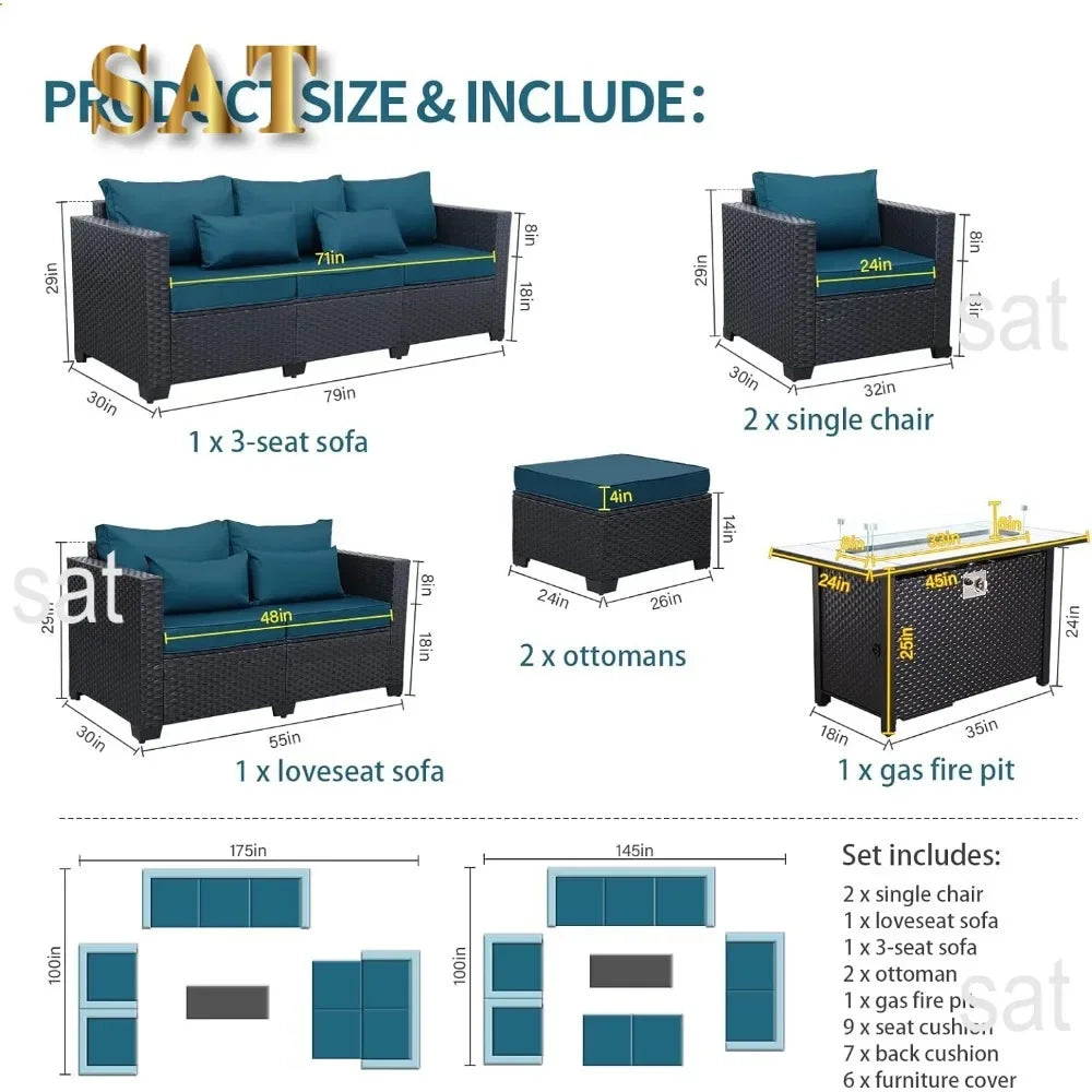 ##For Garden Furniture Set 7 PCS, Garden Fire Pit Table Patio Sets, No-Slip Cushions and Waterproof Covers, Garden Furniture Set