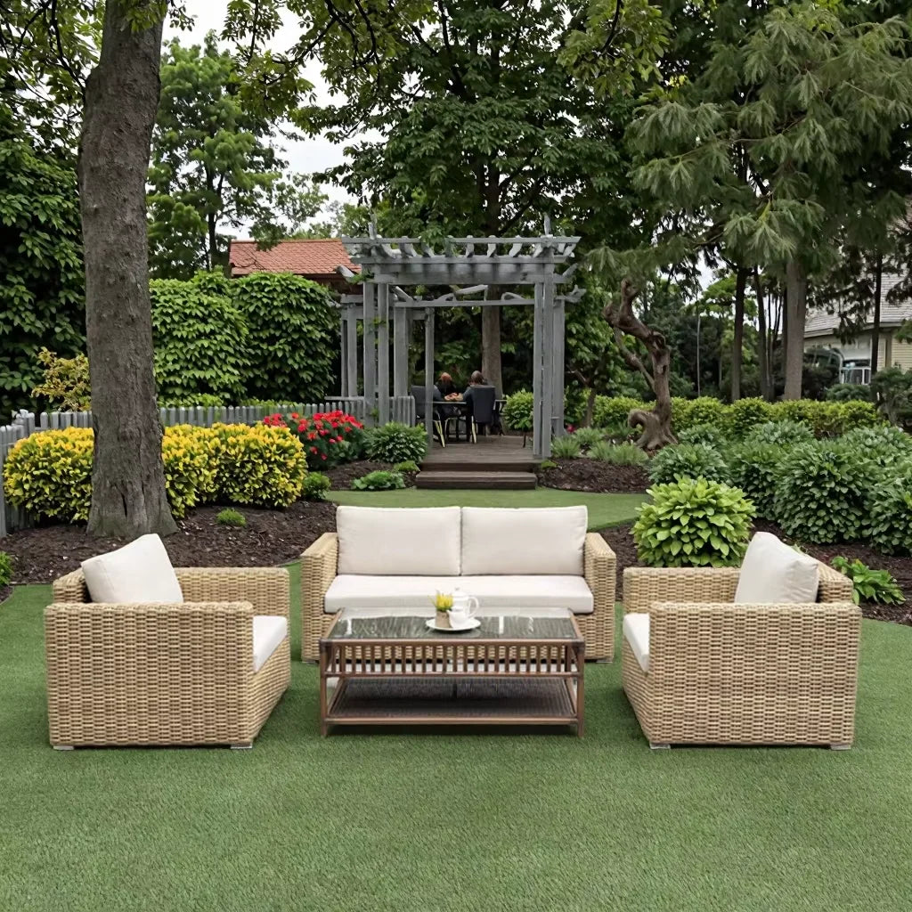 Ray Resistant Outdoor Rattan round Sofa Set with Canopy Curved Deep Cushioned for Dining