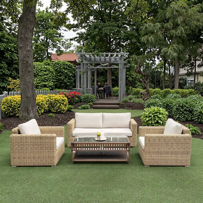 Ray Resistant Outdoor Rattan round Sofa Set with Canopy Curved Deep Cushioned for Dining