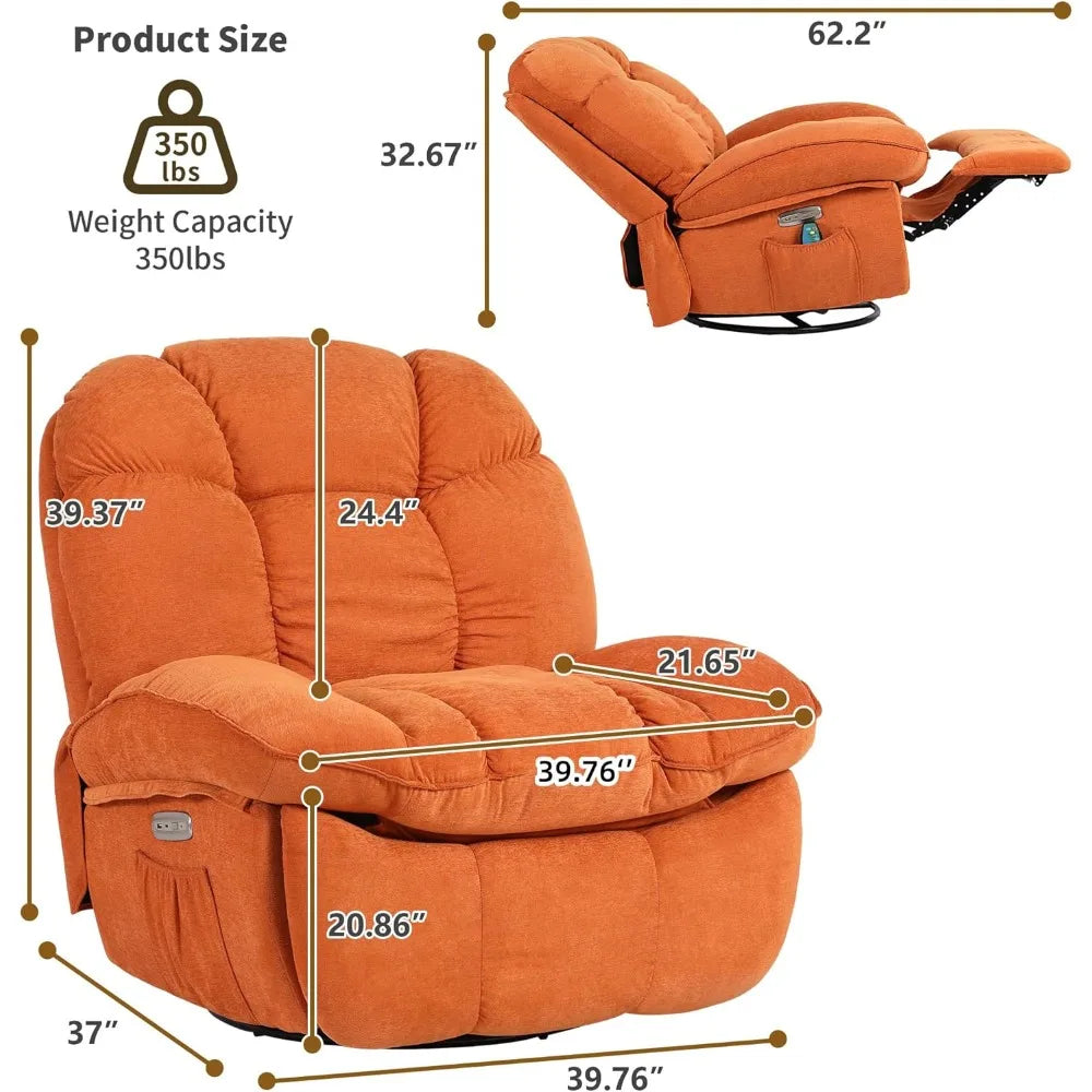 Swivel Recliner with Massage & Heat, Power Glider, USB/USB-C