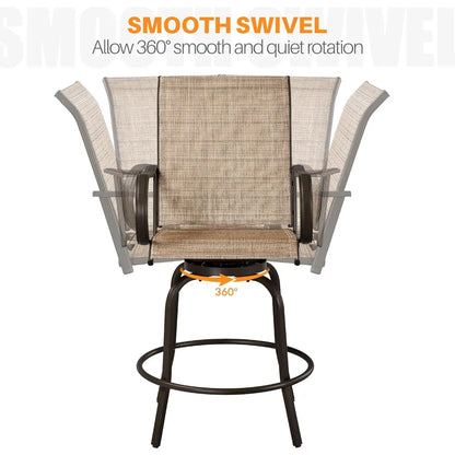 Patio Swivel Bar Stools Set of 2, All-Weather Outdoor High Bar Stools for Outdoor, Beach, Lawn, Poolside and Garden, Brown