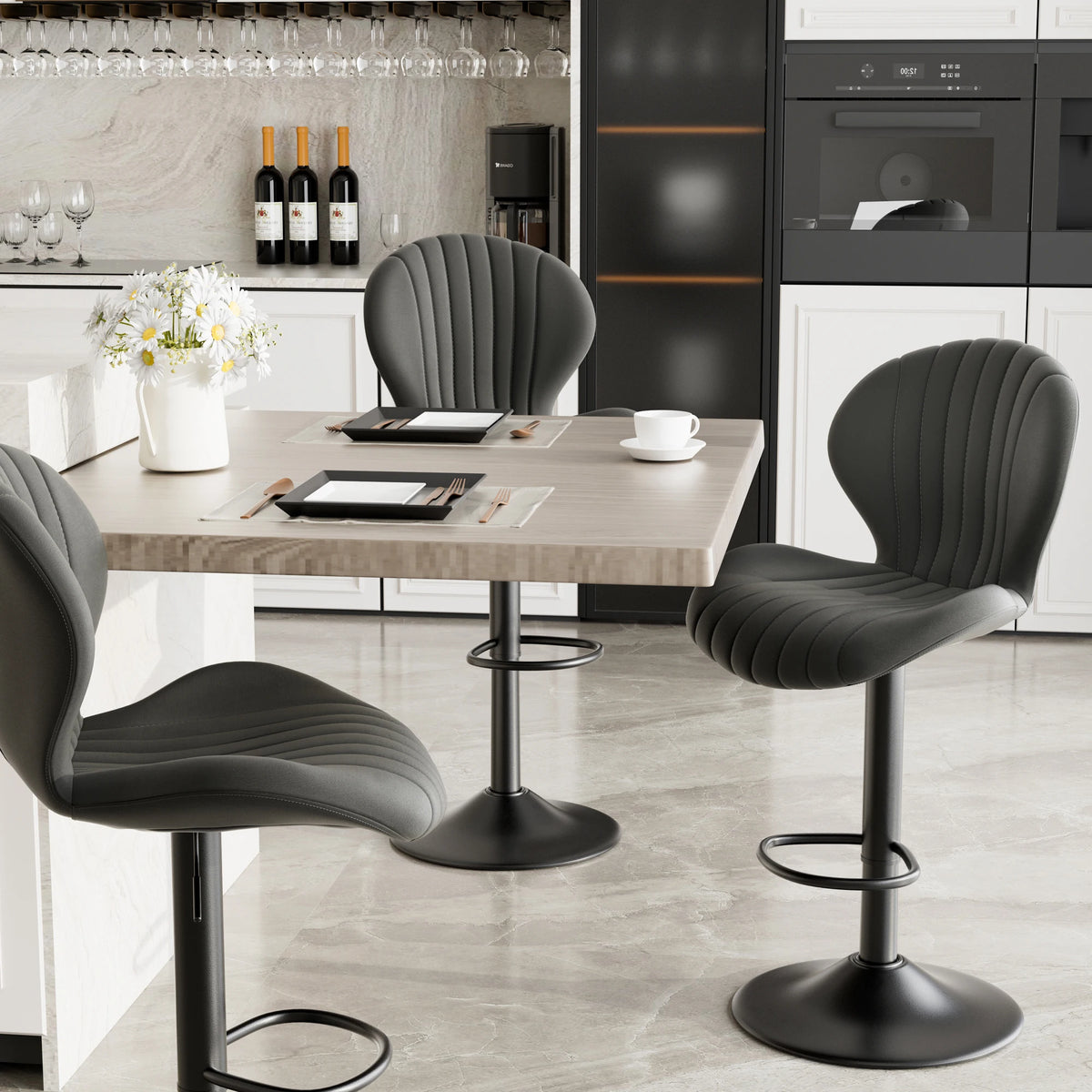 2pcs Bar Chair, 360° Rotating, Adjustable Height, Artificial Leather Upholstered With Backrest, Suitable For Dining Room