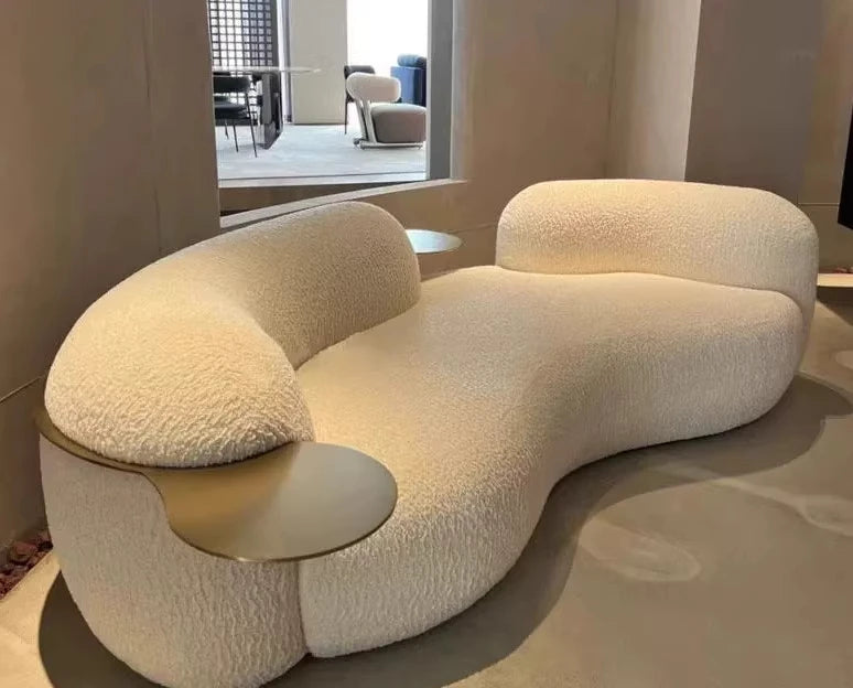 Cream wind creative curved sofa light luxury Italian minimalist pea small apartment guest leisure lamb wool fabric sofa