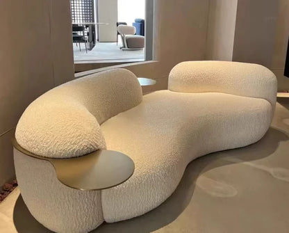 Cream wind creative curved sofa light luxury Italian minimalist pea small apartment guest leisure lamb wool fabric sofa