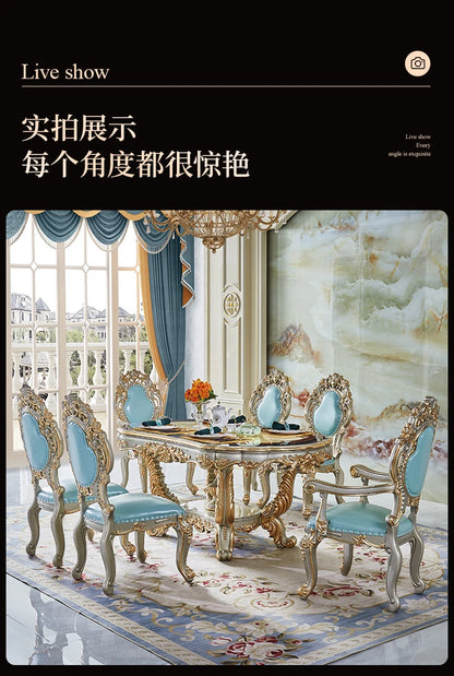 European all solid wood dining table rectangular villa dining table and chair combination champagne color