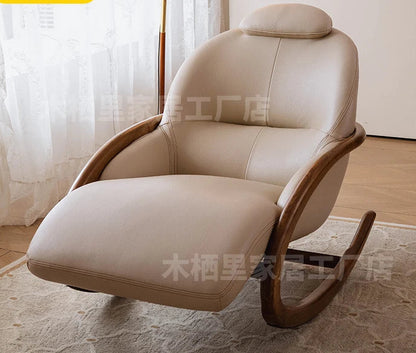 Lazy sofa pewter solid wood leather high-end lazy sofa reclining and sleeping rocking chair