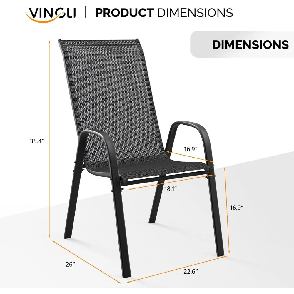 patio chairs set of 8 – stackable outdoor dining chairs with comfortable sling high back chairs and armrests for lawn, poolside