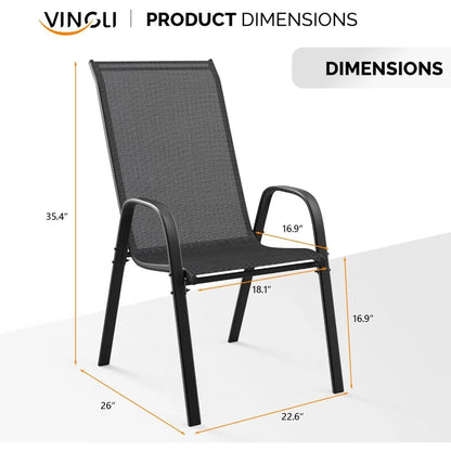 patio chairs set of 8 – stackable outdoor dining chairs with comfortable sling high back chairs and armrests for lawn, poolside