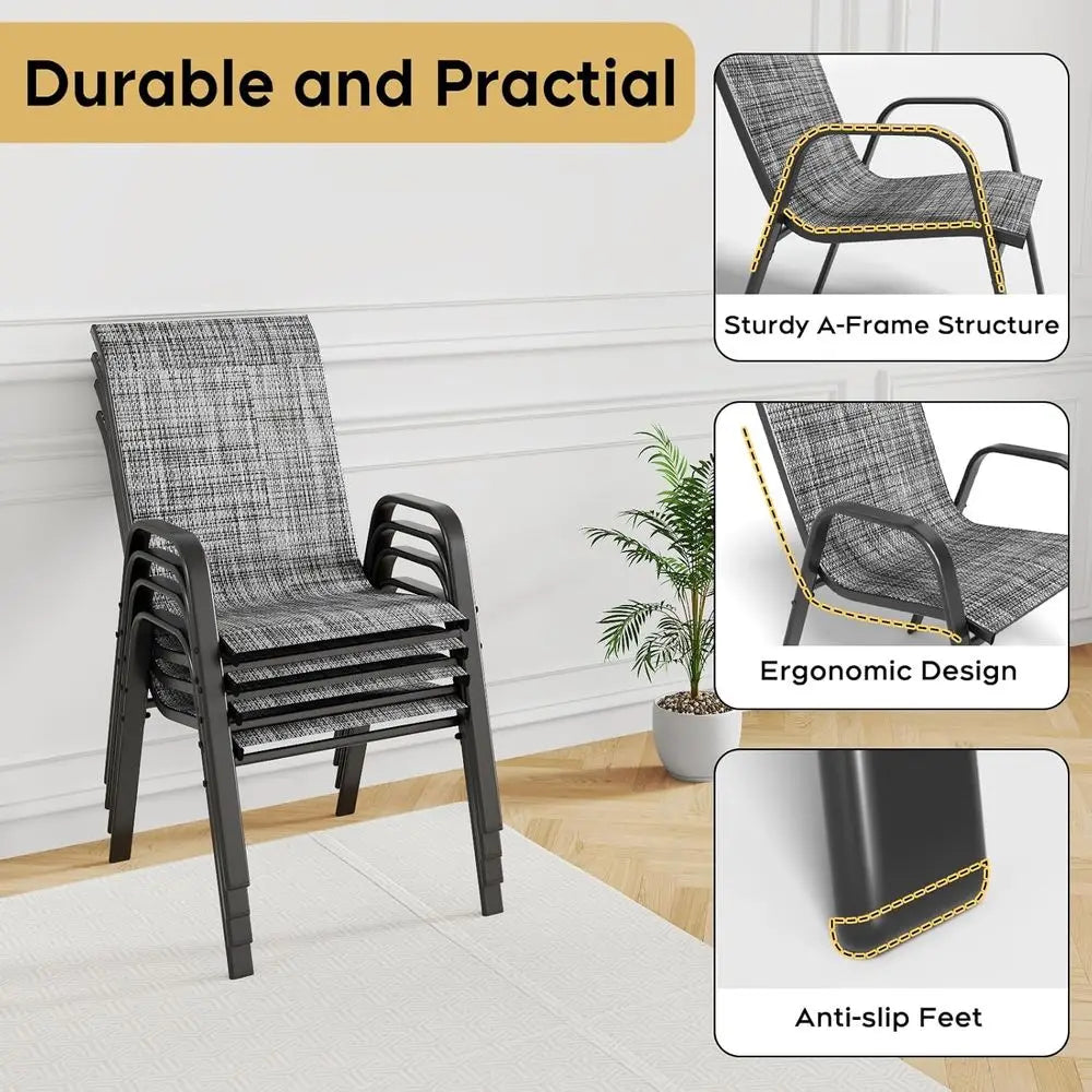 Patio Dining Chairs Set of 4 Outdoor Stackable Dining Chairs for All Weather 330lbs Capacity Heavy Duty Textilene Fabric Rustpro