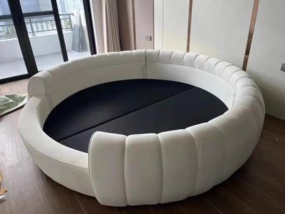 Round Double Bed Upholstered Bed Wooden Frame Family Hotel Princess Bedroom Bed