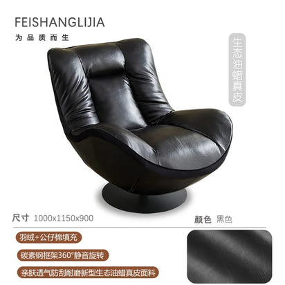 Medieval oil wax leather single sofa chair living room balcony leather casual lazy can lie down designer high-end single chair