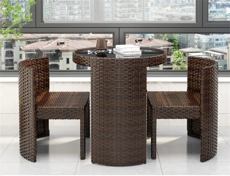 European Rattan Garden Furniture Sets Home Balcony Patio Furniture Creative Open-air Garden Furniture Combination Outdoor Set F
