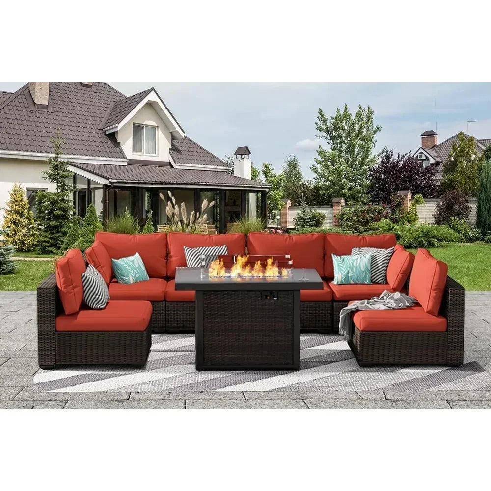 /Outdoor Furniture 7 Piece Sets with Fire Pit Table, Patio Couch Sectional with NoSlip Cushions and Cover, Outdoor Furniture S