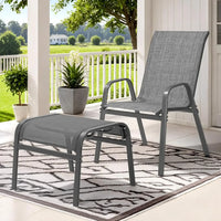 [Best Seller, Limited Stock!]Outdoor Ottoman Set of 2, All Weather Foot Stool with Supportive Textliene and Metal Frame, Stackab