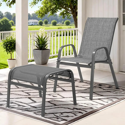[Best Seller, Limited Stock!]Outdoor Ottoman Set of 2, All Weather Foot Stool with Supportive Textliene and Metal Frame, Stackab