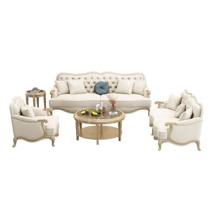Leather sofa combined living room size apartment Italian light luxury high-end luxury solid wood furniture