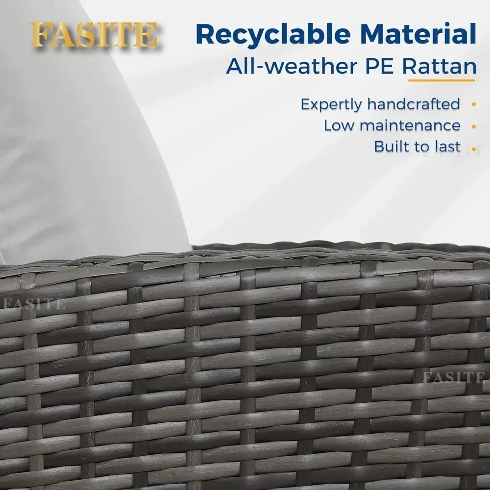 Wicker Conversation Set for Porch Deck Camping Gray Rattan Sofa Chair With Cushion  Camping Table Patio Furniture Outdoor Set