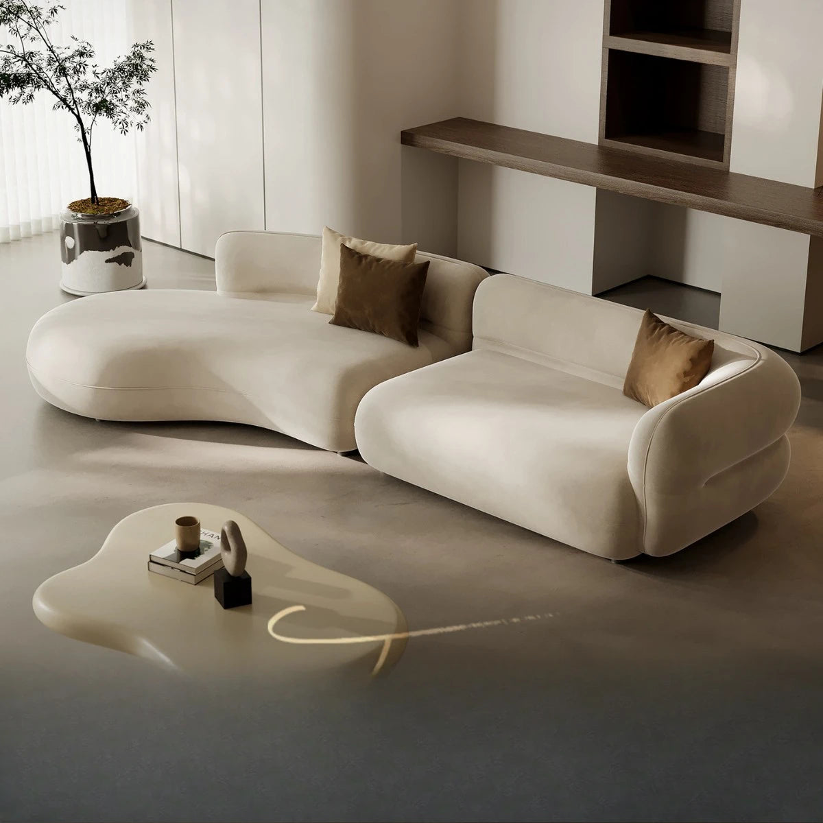 Sofa light luxury matte cloth curved sofa, large and small apartment simple fabric sofa