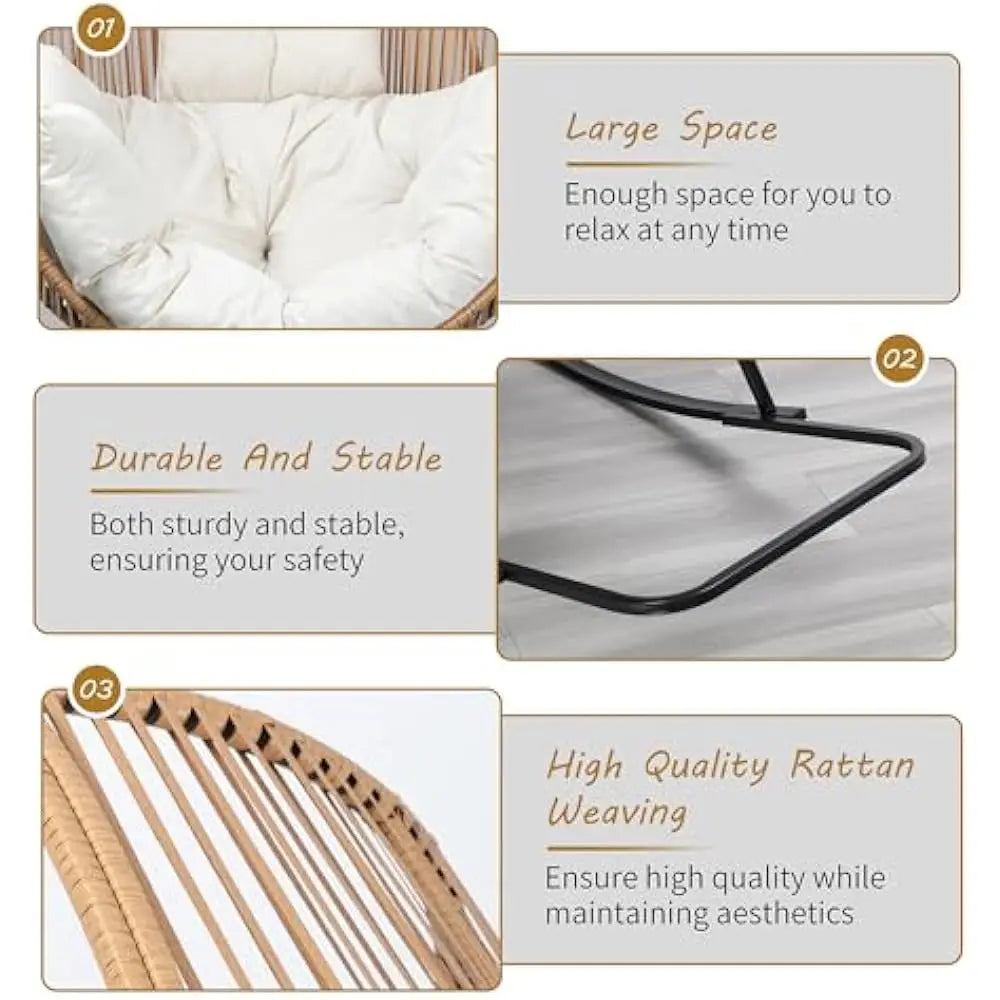 Wicker Egg Chair, Oversized Outdoor Indoor Rocking Chairs, Large PE Rattan Rocking Chair with Cushion for Patio, Balcony