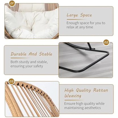 Wicker Egg Chair, Oversized Outdoor Indoor Rocking Chairs, Large PE Rattan Rocking Chair with Cushion for Patio, Balcony