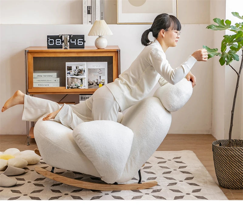 Big white Internet celebrity rocking chair lazy sofa single rocking cream living room lazy chair simple balcony bedroom