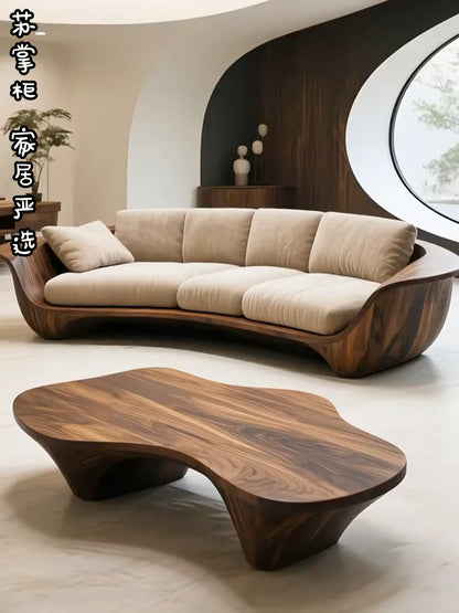 Modern simple solid wood Chinese straight row sofa living room light luxury high-end curved designer