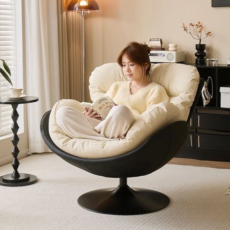 Single Eggshell Swivel Lounge Chair, Upholstered Accent Chair with 360 Degree Metal Base Chai for Bedroom, Living Room Relation