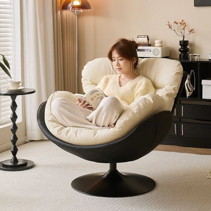 Single Eggshell Swivel Lounge Chair, Upholstered Accent Chair with 360 Degree Metal Base Chai for Bedroom, Living Room Relation