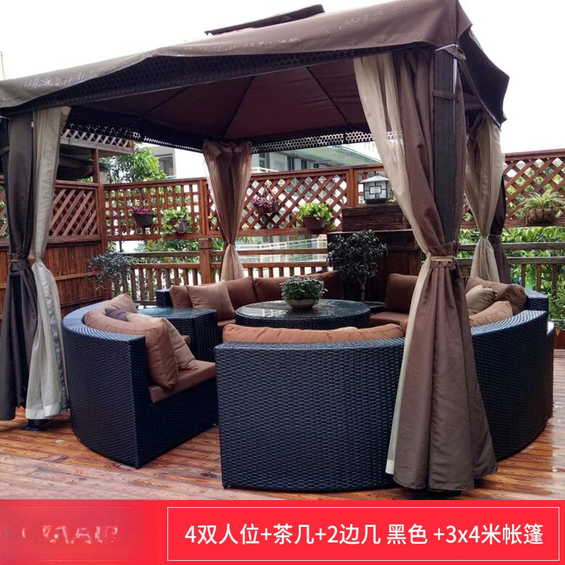 ZYH outdoor round rattan sofa combination leisure villa semi-circular rattan chair sofa