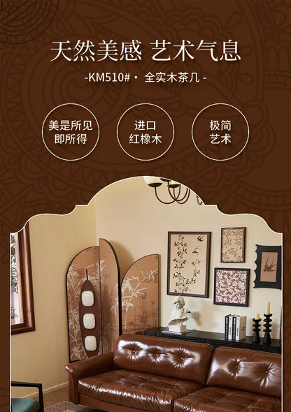 Retro coffee table light luxury high-end sense solid wood carving flower home living room minimalist 1.6 meters