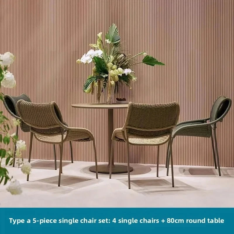Villa Hotel Outdoor Garden Single Rattan Chair Nordic Home Aluminum Alloy Table and Chair Set Leisure Rope Garden Furniture Sets