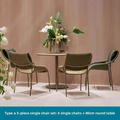 Villa Hotel Outdoor Garden Single Rattan Chair Nordic Home Aluminum Alloy Table and Chair Set Leisure Rope Garden Furniture Sets
