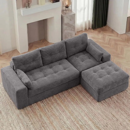 Redlife 100" L-Shaped Modular Sectional Sofa with Ottoman, 3-Seat Corduroy Couch with 30D High-Density Foam, No, Customized