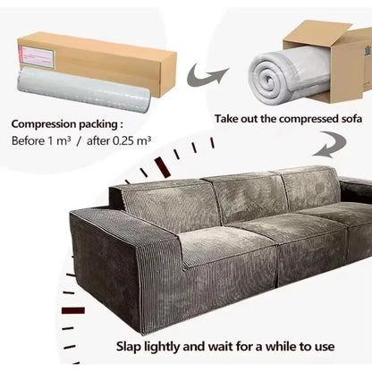 Modern Luxury Living Room Sectional Sofa Set Indoor Furniture Fabric Couch Vacuum Foam Compressed in A Box for Home Apartment