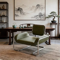 Bauhaus Style Leather Accent Chair Stainless Steel Frame Modern Lounge Chair for Living Room Office Reception