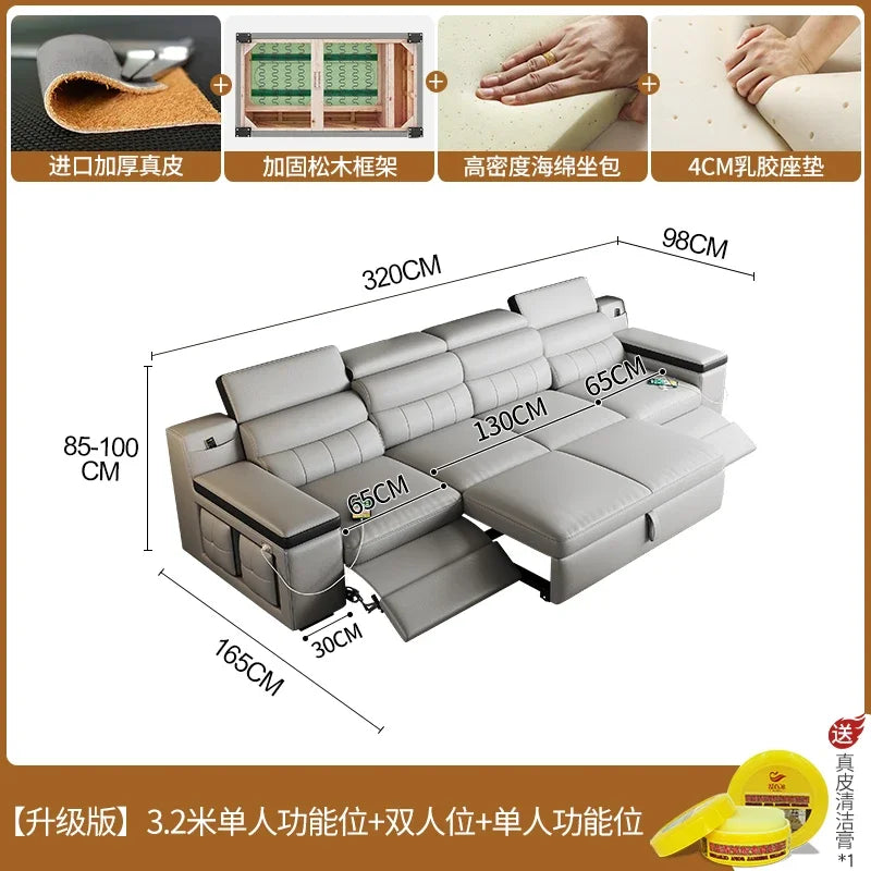 Designer Leather Sofa Living Room Ajustable Lounge Foldable Sofa Reclinable Modular Minimalist Woonkamer Banken Lounge Furniture